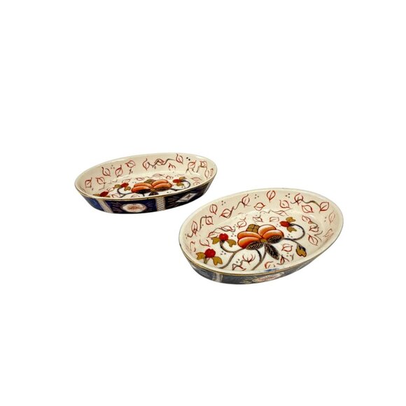 Vintage Japan Porcelain Oval Dishes 4.5" Floral Imari Style Soap Trinket Plates - Picture 6 of 7